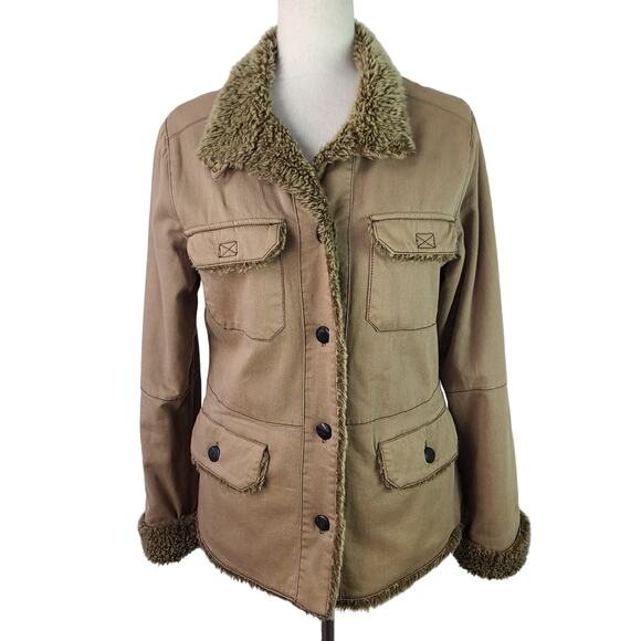 Aventura Brown Faux Fur Lined Field Jacket Barn Coat Women's S - Picture 1 of 6